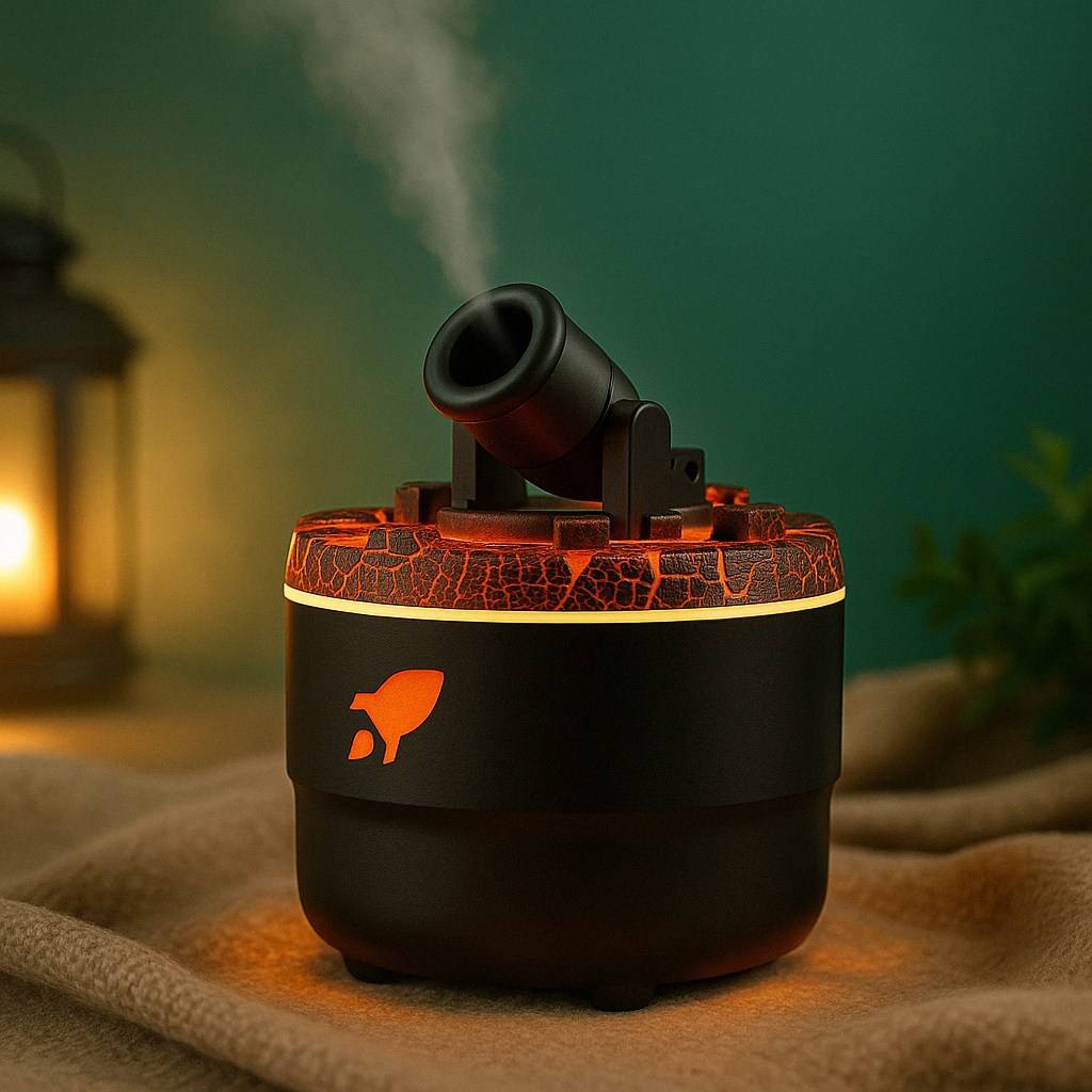 Volcanic Crack Cannons diffuser emitting a strong vertical mist with glowing light