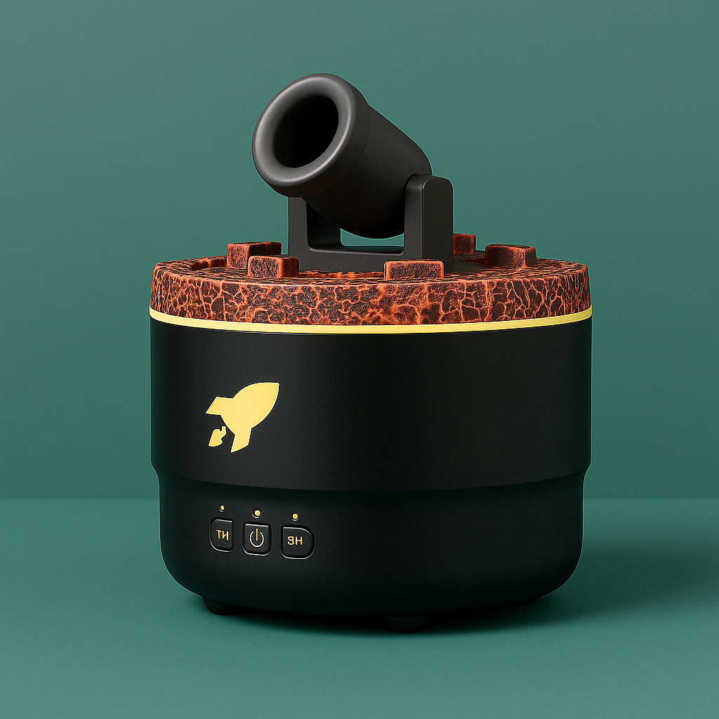 Volcanic Crack Cannons diffuser emitting a strong vertical mist with glowing light