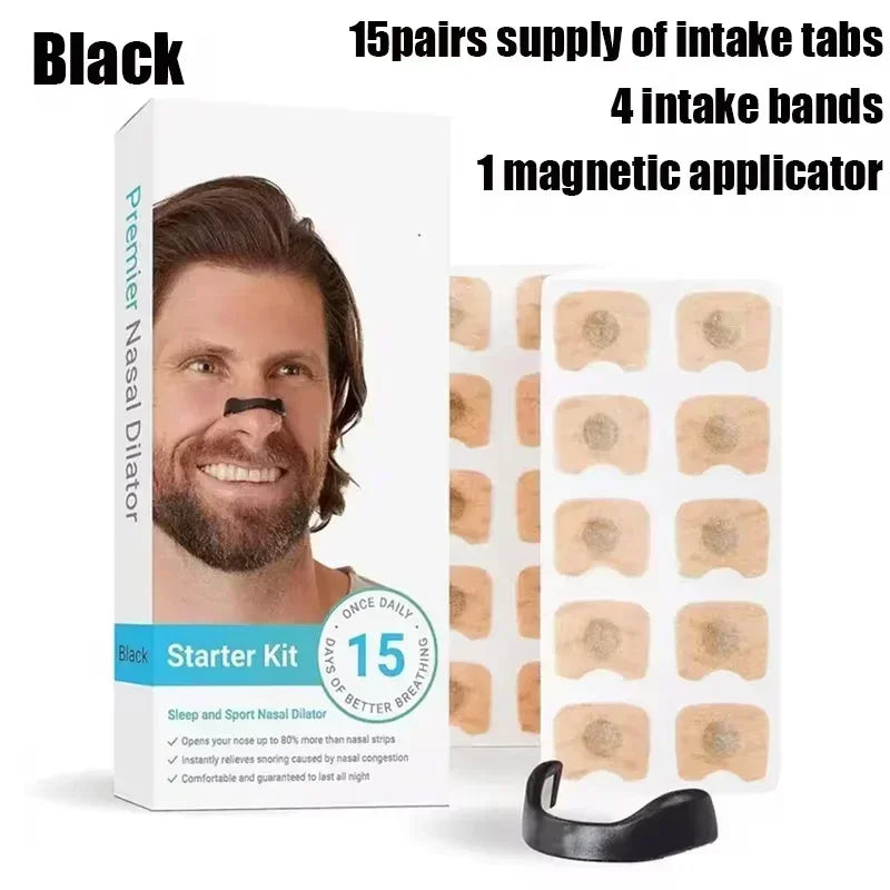 Set of magnetic nasal dilators in storage case, arranged neatly on a white background