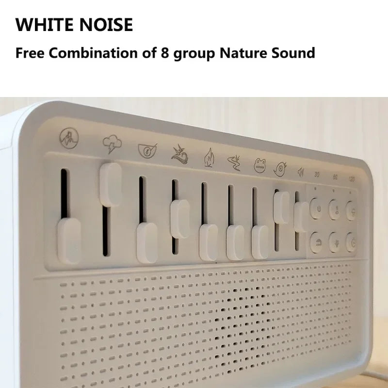 4-in-1 white noise humidifier with Bluetooth speaker and ambient light on nightstand