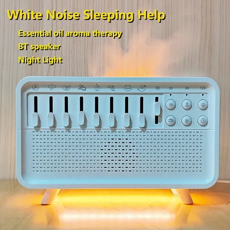 4-in-1 white noise humidifier with Bluetooth speaker and ambient light on nightstand