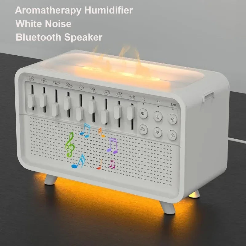 4-in-1 white noise humidifier with Bluetooth speaker and ambient light on nightstand