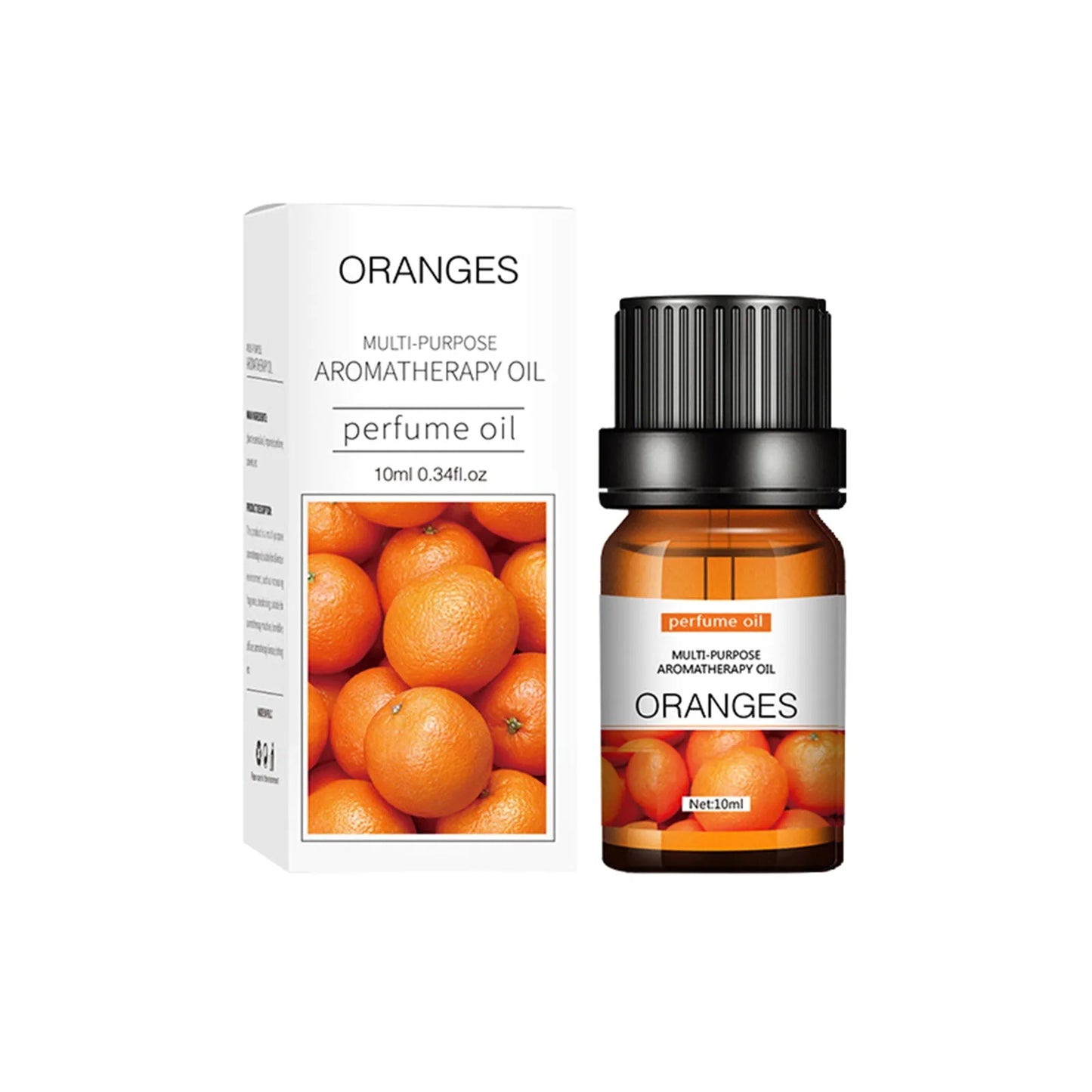 Set of flower and fruit essential oils in 10ml bottles arranged next to diffuser