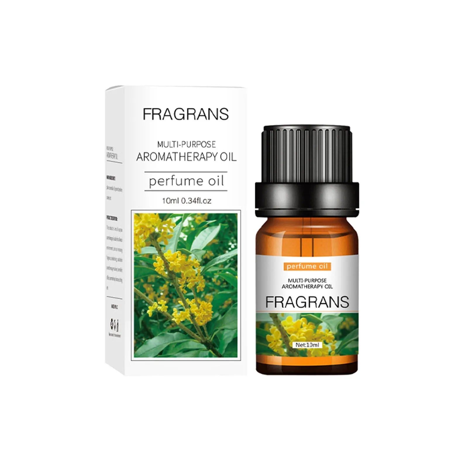 Set of flower and fruit essential oils in 10ml bottles arranged next to diffuser