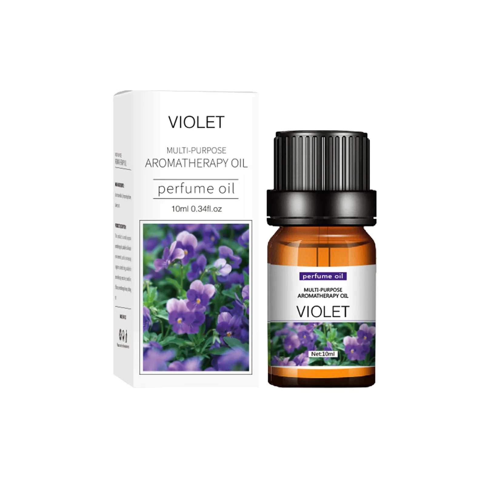 Set of flower and fruit essential oils in 10ml bottles arranged next to diffuser