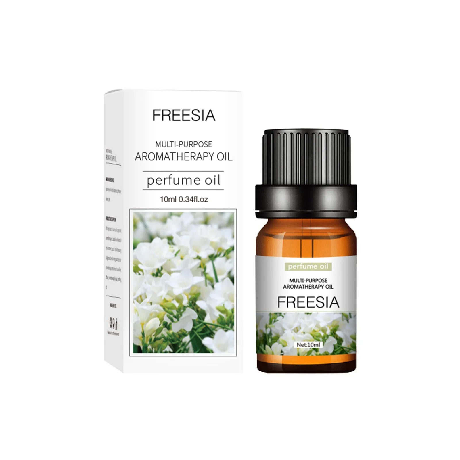Set of flower and fruit essential oils in 10ml bottles arranged next to diffuser