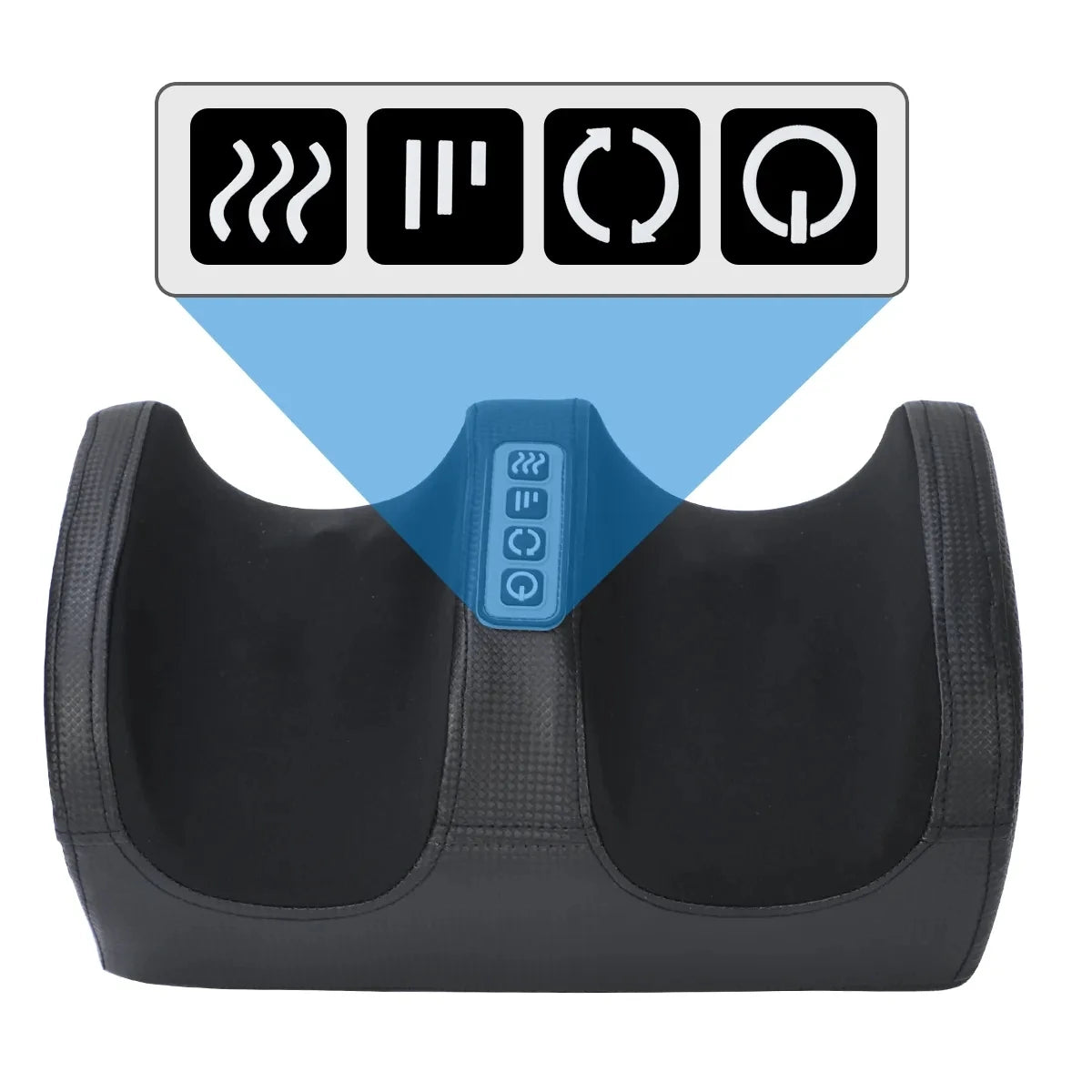 Electric Shiatsu foot massager with heat in use under a desk, showing feet inserted and lights on