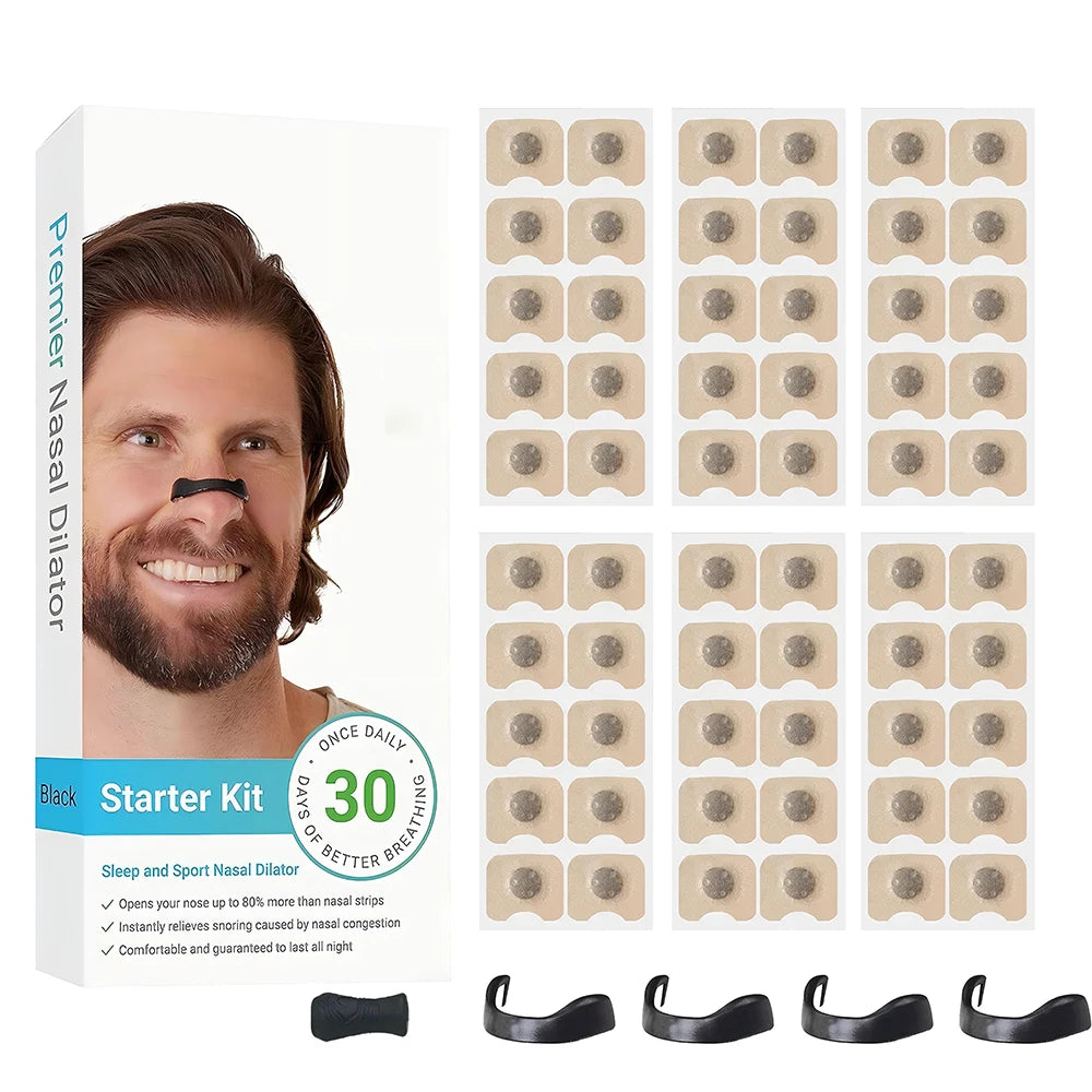Set of magnetic nasal dilators in storage case, arranged neatly on a white background