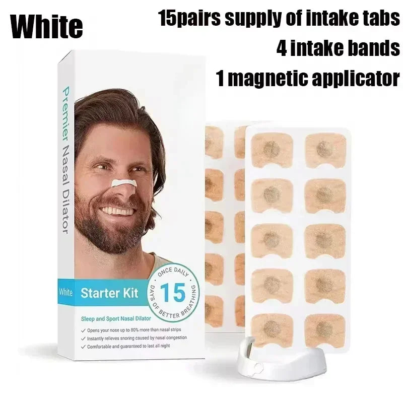 Set of magnetic nasal dilators in storage case, arranged neatly on a white background