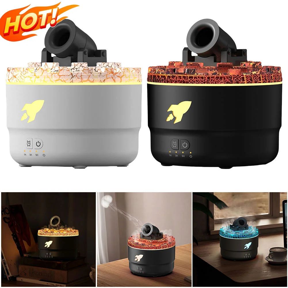 Volcanic Crack Cannons diffuser emitting a strong vertical mist with glowing light