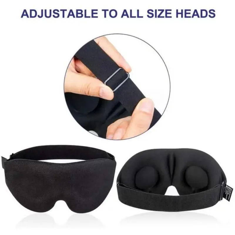 3D contoured sleep mask resting on a pillow, showing raised eye cups and soft material