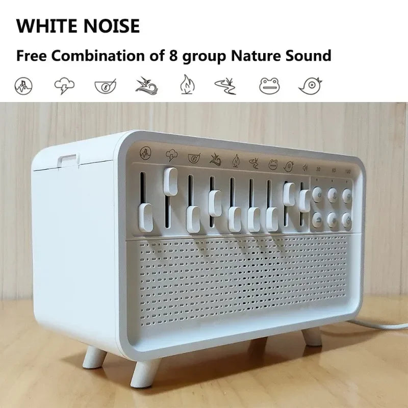 4-in-1 white noise humidifier with Bluetooth speaker and ambient light on nightstand