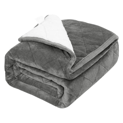 Weighted blanket draped over a bed with soft lighting, creating a cozy and calming atmosphere

