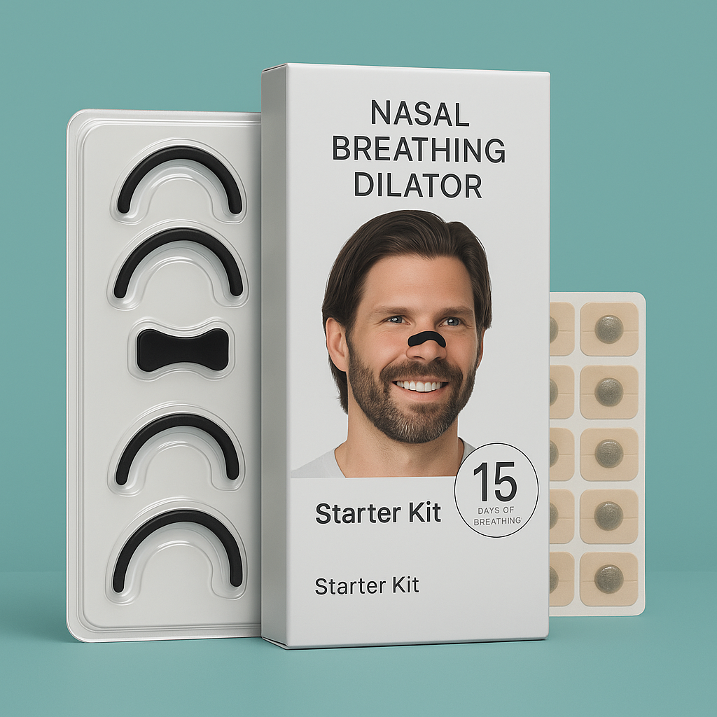 Set of magnetic nasal dilators in storage case, arranged neatly on a white background
