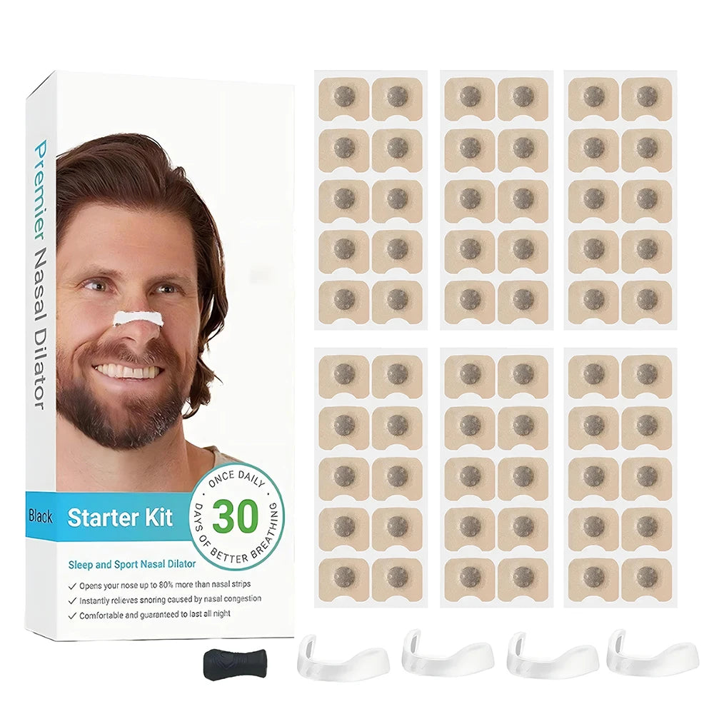 Set of magnetic nasal dilators in storage case, arranged neatly on a white background
