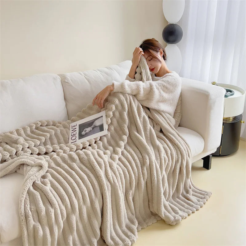 Ultra soft velvet blanket folded on a bed, showcasing thick plush texture and cozy feel
